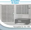A list of compatible Epson printer models with a printer shown in the background. Produktbild-Vorschau