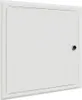 A white access panel with a small lock on the right side, shown at an angle. Voir les images du produit