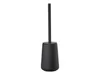 A black toilet brush with a holder, isolated on a white background. Produktbild-Vorschau