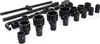 A collection of black metal socket wrenches and extensions laid out on a white background. Produktbild-Vorschau