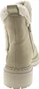 A close-up, rear view of a single beige winter boot with a thick sole and faux fur lining. Voir les images du produit