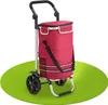 A red shopping trolley with two wheels, on a green circular mat. Podgląd zdjęcia produktu