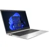 A silver HP Elitebook laptop is shown from a side angle, with the screen open and displaying the Windows 11 interface. Produktbild-Vorschau