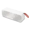 A white Bluetooth speaker with a patterned grill and a red carabiner clip attached. Anteprima dell’immagine prodotto