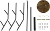 A collection of parts for a coat rack, including metal frame pieces, a wooden shelf, and hardware, laid out on a white background. Produktbild-Vorschau