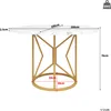 A diagram showing the dimensions of a round dining table with a marble-effect top and a geometric gold base. Náhľad obrázku produktu