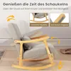 A rocking chair is shown with animated arrows indicating movement and text describing its features. Podgląd zdjęcia produktu