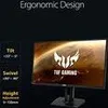 A marketing image showing a computer monitor with text overlays describing its ergonomic features. Produktbild-Vorschau
