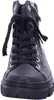A close-up, front-facing view of a black leather high-top boot. Voir les images du produit