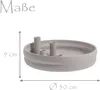 A product image showing a light gray candle holder with dimensions indicated by text and arrows. Produktbild-Vorschau