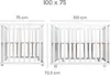 Two white playpens are shown side-by-side with dimensions indicated. Náhled obrázku produktu