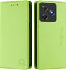 A product shot of a green flip wallet phone case, shown from two angles. Produktbild-Vorschau