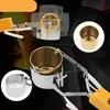 A collage of images showing a small electric melting pot for soldering, with close-ups of the pot and a circular diagram indicating rotation. Náhled obrázku produktu