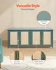 A green cabinet with rattan door panels and gold handles, with close-up views of the handles and door panels. Voir les images du produit