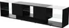 A black TV stand with glass shelves, shown from a diagonal angle. Produktbild-Vorschau