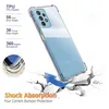 A transparent phone case is shown on a cracked surface, illustrating its shock absorption capabilities. Produktbild-Vorschau