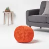 HOMESCAPES Kulatý pletený puf, 100% bavlna, oranžový Náhled obrázku produktu 2