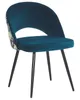 A single teal upholstered chair with a floral pattern on the sides and black metal legs, isolated on a white background. Náhľad obrázku produktu