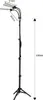 A black plant grow light with a tripod stand, showing dimensions. Produktbild-Vorschau
