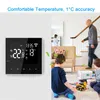 A digital thermostat is shown on the left, with a family scene in a home on the right. Náhľad obrázku produktu