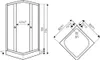 Technical drawing of a shower cabin with dimensions. Podgląd zdjęcia produktu