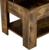 A close-up view of the corner of a wooden table with shelves. Produktbild-Vorschau