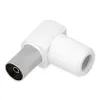 A white and silver angled coaxial cable adapter. Produktbild-Vorschau