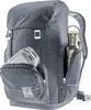A gray Deuter backpack is shown with a water bottle in a side pocket and a metal container in a front pocket. Voir les images du produit