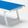 A close-up of a blue and silver beach lounger. Produktbild-Vorschau