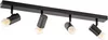 A black track light fixture with four adjustable spotlights is shown against a white background. Voir les images du produit