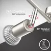 A close-up marketing image of a silver spotlight fixture, highlighting its adjustable features with text overlays and red arrows indicating movement. Anteprima dell’immagine prodotto
