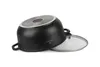 A black pot with a speckled finish is shown upside down, with its glass lid placed next to it. Produktbild-Vorschau