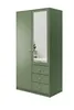 A green wardrobe with a mirror and gold handles, displayed against a white background. Podgląd zdjęcia produktu