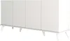 A white sideboard with four doors and tapered legs, shown against a white background. Produktbild-Vorschau