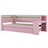 A pink daybed with integrated desk and shelving, featuring LED lighting. Náhľad obrázku produktu