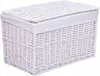 A white wicker storage trunk with a lid. Voir les images du produit