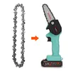 A chainsaw chain and a mini electric chainsaw are shown side-by-side with an arrow indicating the chain is for the chainsaw. Náhľad obrázku produktu