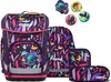 A set of school supplies including a backpack, a pencil case, and a small pouch, all with a jungle-themed pattern. Produktbild-Vorschau