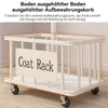 A cream-colored storage basket with wheels, labeled 'Coat Rack', is shown on a light wood floor. Produktbild-Vorschau