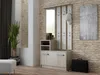 A hallway furniture set with a mirror, coat hooks, and shoe storage, set against a textured stone wall. Anteprima dell’immagine prodotto