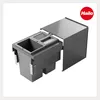 A product shot of a built-in trash can system with two compartments and a lid, mounted on a metal frame, with the brand logo in the top right corner. Produktbild-Vorschau