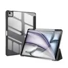 Two iPad cases are shown against a white background. One is standing upright, showing the back of the iPad with its camera module and Apple logo. The other is open and propped up, displaying the screen with a colorful, abstract design. Produktbild-Vorschau