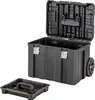 A black DeWALT T-STAK mobile tool box with the lid open, and a removable tray in the foreground. Anteprima dell’immagine prodotto