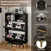 A black shoe cabinet with multiple shelves and drawers, displayed in a room setting with decorative items on top. Podgląd zdjęcia produktu