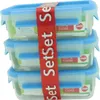 A stack of three clear food storage containers with blue lids, banded together with a red label. Náhľad obrázku produktu