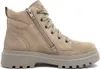 A single beige suede boot with laces and a side zipper, shown against a white background. Produktbild-Vorschau