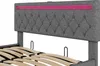 Close-up view of a bed frame with a tufted headboard and LED lighting. Náhled obrázku produktu