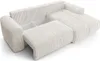 A white corduroy sectional sofa with its storage compartment open. Podgląd zdjęcia produktu