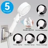 A collage of images showcasing a white shower head with different spray settings and a pause button. Produktbild-Vorschau