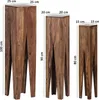 Three wooden plant stands of different heights are displayed side-by-side against a white background, with dimensions indicated by text. Náhled obrázku produktu